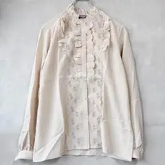 美品☆レースフリルシャツ 9/M 長袖シャツ スカラップ シフォンブラウス