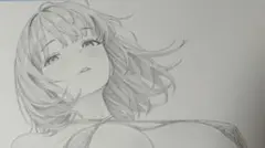 手描きイラスト　A4　鉛筆画　イラスト　美少女　キャラクター ビキニ イラスト