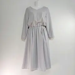 プラステ　 ポリエステルツイル Vネックワンピース　グレー　L　フォーマル