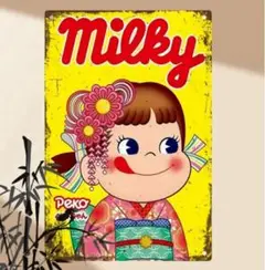 【輸入品】ブリキ看板/不二家の人気キャラクター「ペコちゃん」ヴィンテージ加工あり