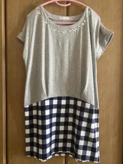 THE SHOP TK 半袖チュニック グレー チェック柄