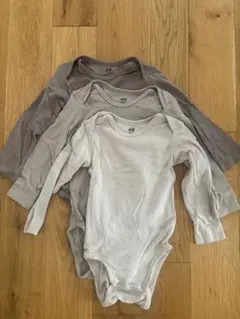 H&M 肌着 ロンパース 長袖 ボディスーツ 肌着ベージュ系 3枚セット