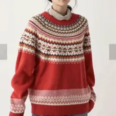 求心柄ニット　レッド　プルオーバー