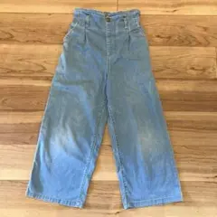 ライトブルー ハイウエスト ワイドレッグパンツ　春　夏