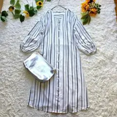 【COLZA コルザ】【M】ロングワンピース シャツワンピース ストライプ