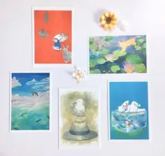 いろんな動物イラストのポストカード5枚セット