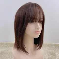 人毛100% フルウィッグ 医療用 ライトブラウン ミディアムボブ ストレート