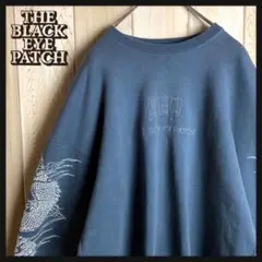 【人気Lサイズ】ブラックアイパッチ☆両袖刺繍ロゴ入りスウェット 龍 ドラゴン