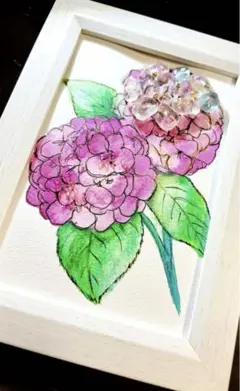 シーグラス水彩アート『紫陽花』