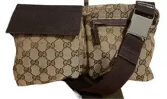 GUCCI イタリア製 GGキャンバス×レザー ウエストバッグ ボディバッグ