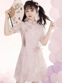 可愛い❤️ミニ花柄ドレス　レースチャイナ風コスプレパーティー