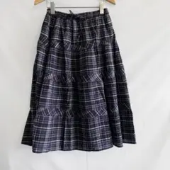 特価 パープルめなネイビー チェック柄フレアスカート