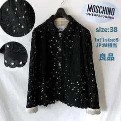 良品 MOSCHINO シルク レース 刺繍 ジャケット 38 JP:M 黒