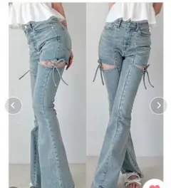 RESEXXY カットアウトリボンデニムパンツ