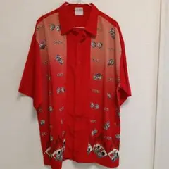 柄シャツ　赤　サイコロ　トランプ　派手シャツ　ヴィンテージ