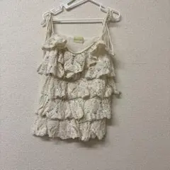 フリル レース キャミソール アイボリー 肩紐 リボン