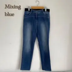 【Mixing blue】デニムパンツ　細身　スキニー【38】ウエストゴム