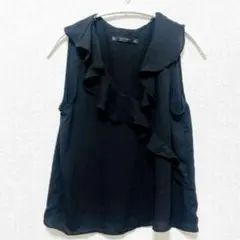 ZARA ザラ フリル トップス ノースリーブ チュニック シャツ ブラック M