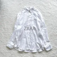 ZARA リネンシャツ 麻 長袖 白 羽織り S ポケット ホワイト