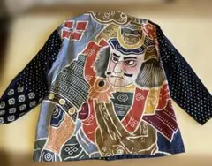 【訳あり】絣 のぼり旗　手づくり前開き長袖シャツ　古布リメイクパッチワーク