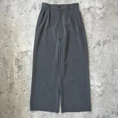 【美品】古着 2タック ワイドパンツ スラックス チャコールグレー とろみ素材
