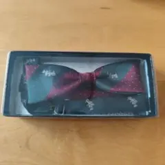 刺繍入り赤緑ストライプ蝶ネクタイ　簡易ケース付き