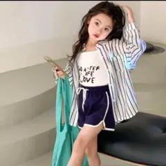 新品未使用♡ストライプ柄シアーシャツ【ネイビー】100サイズ