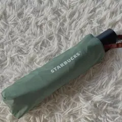 未使用　STARBUCKS 折りたたみ傘 グリーン　持ち手黒　男女兼用