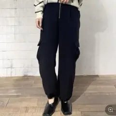 ジーナシス　フロントzipハイウエストフラットポケットパンツ　ブラック