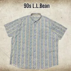 【良デザイン】90s香港製L.L.Bean総柄コットンシャツXXL半袖TALL
