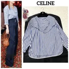 美品 CELINE フィービー期 ストライプドレープ デザインブラウス 38