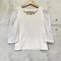 ♦︎トッコクローゼット♦︎ リブカットソー ビジュー付き M 五分袖 白