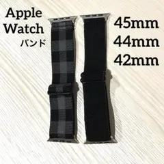 Apple Watch バンド 2本 45 44 42 ブラック チェック柄