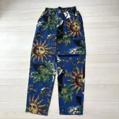 90s 総柄児島イージーパンツ新品タグ付き　青　ブルー　太陽柄　ワイドパンツ