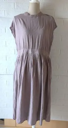 麻 半袖　ワンピース　パープル