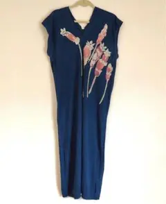 45R ノースリーブ 花柄ワンピース リネン インディゴ
