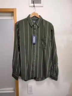 新品 Flannel ストライプネルシャツ Lサイズ オリーブグリーン L