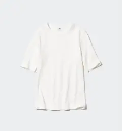 新品 ユニクロ　リブクルーネックT （5分袖）