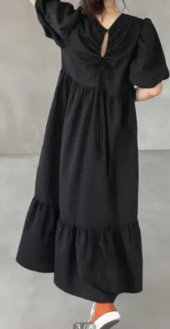 パフスリーブ　ワンピース　黒　レディース
