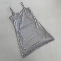Fingertoes スリップドレス レース トリム シルバー 無地 M