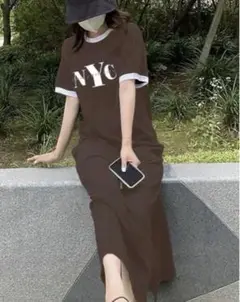 半袖 ワンピース ブラウン