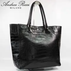 美品✨アンドレアロッシ トートバッグ オールレザー ブラック クロコ型押し