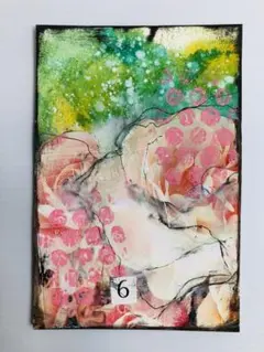 抽象画　コラージュ　アート　原画　ポストカードサイズ