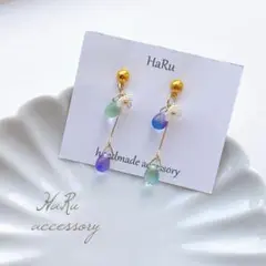 【 75 】チェコビーズ ブルー お花 ピアスorイヤリング