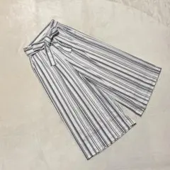 OA2698【クミキョク】ワイドパンツ【1】ストライプ リボンベルト クロップド