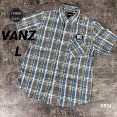 【良品】VANS バンズ 半袖チェックシャツ 刺繍ワッペン メンズL
