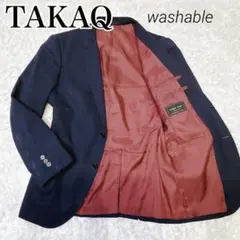 洗える タカキュー オーダースーツ ジャケット チェック 紺 裏地 赤 Mくらい