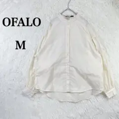 【オファロ】カジュアル ラウンドヘム バンドカラー アイボリー 長袖シャツ M