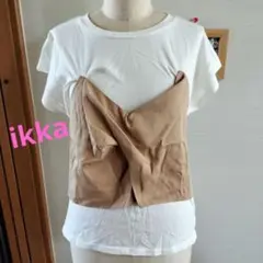 ホワイト/ベージュ クロスデザインビスチェ付きＴシャツ M