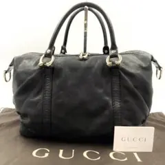 GUCCI ミニボストン ハンドバッグ ゴールド金具 レザー 総柄 ブラック